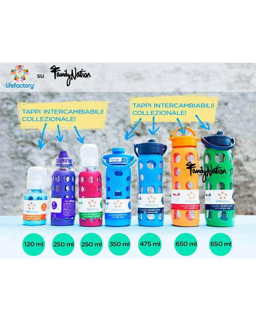 Lifefactory Borraccia in Vetro e Silicone con Cannuccia 475ml - Blu Mare Accessori Borracce