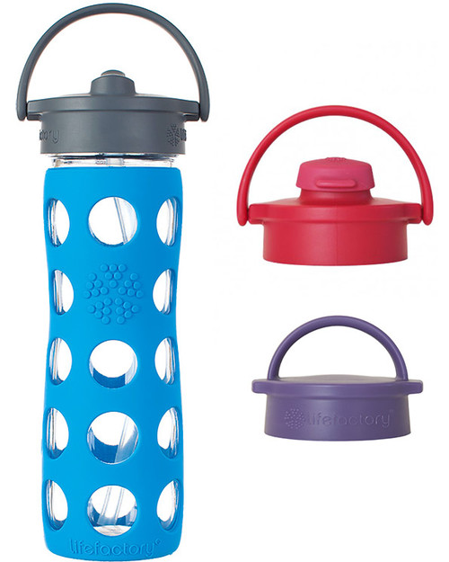 Lifefactory Borraccia in Vetro e Silicone con Cannuccia 475ml - Blu Mare Accessori Borracce