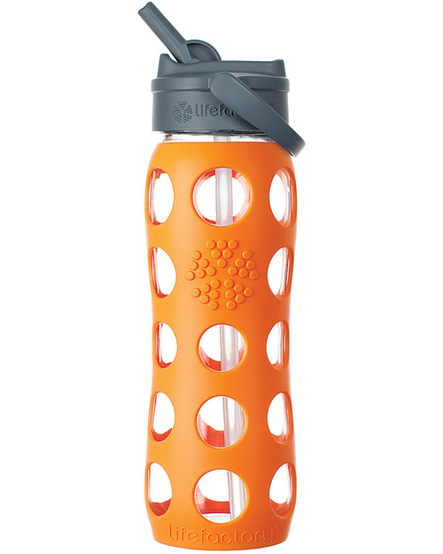 Lifefactory Borraccia in Vetro e Silicone con Cannuccia 650ml - Arancio Accessori Borracce