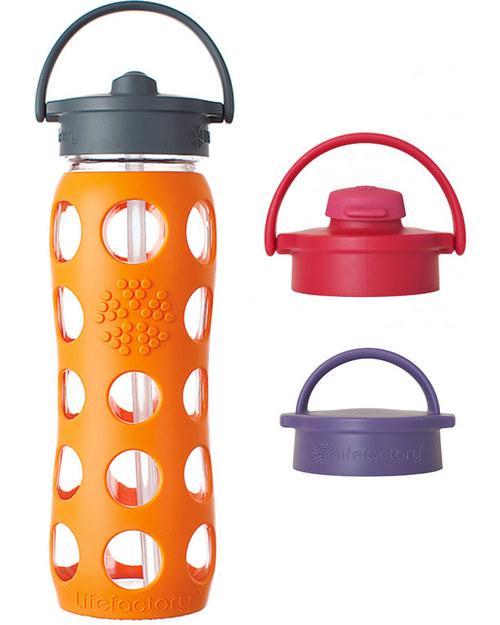 Lifefactory Borraccia in Vetro e Silicone con Cannuccia 650ml - Arancio Accessori Borracce