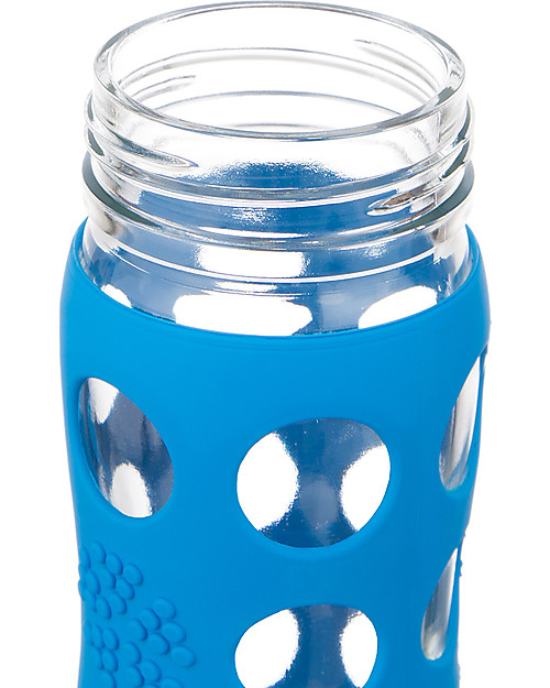 Lifefactory Borraccia in Vetro e Silicone con Cannuccia 650ml - Blu Oceano Accessori Borracce