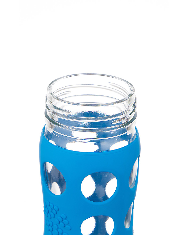 Ferexer Borraccia Vetro 1500 ml / 1,5 litri / 1,5 l Bottiglia Acqua Vetro  Motivazionale con Indicatore e Protezione (sfumatura blu)