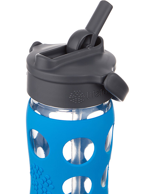 Lifefactory Borraccia in Vetro e Silicone con Cannuccia 650ml - Blu Oceano Accessori Borracce