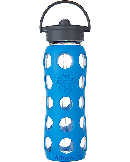 Ferexer Borraccia Vetro 1500 ml / 1,5 litri / 1,5 l Bottiglia Acqua Vetro  Motivazionale con Indicatore e Protezione (sfumatura blu)