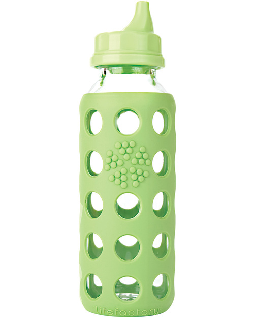Lifefactory Bottiglia in Vetro e Silicone con Beccuccio Bevimpara Sippy Cap - 250ml - Verde Chiaro Conservazione Latte Materno