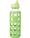 Lifefactory Bottiglia in Vetro e Silicone con Beccuccio Bevimpara Sippy Cap - 250ml - Verde Chiaro Conservazione Latte Materno