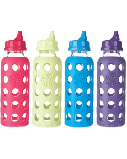 Lifefactory Bottiglia in Vetro e Silicone con Beccuccio Bevimpara Sippy Cap - 250ml - Verde Chiaro Conservazione Latte Materno