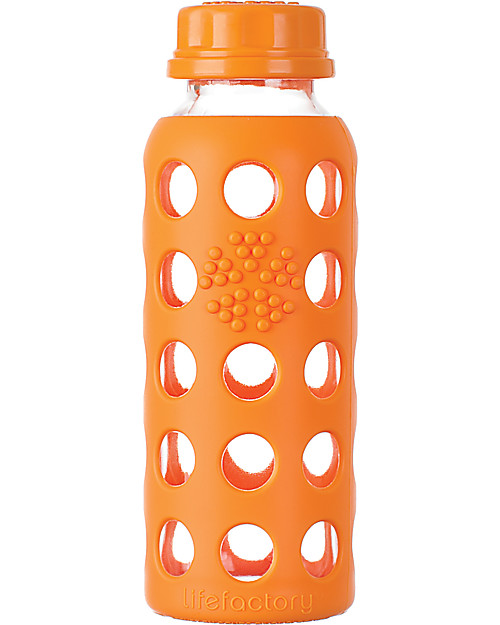 Lifefactory Bottiglia in Vetro e Silicone con Tappo Ermetico 250ml - Arancione Conservazione Latte Materno