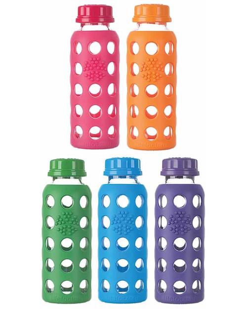 Lifefactory Bottiglia in Vetro e Silicone con Tappo Ermetico 250ml - Arancione Conservazione Latte Materno