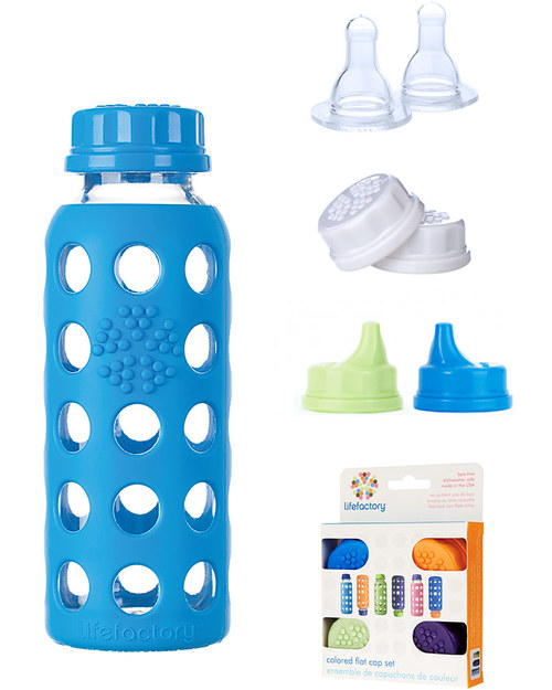 Lifefactory Bottiglia in Vetro e Silicone con Tappo Ermetico 250ml - Arancione Conservazione Latte Materno