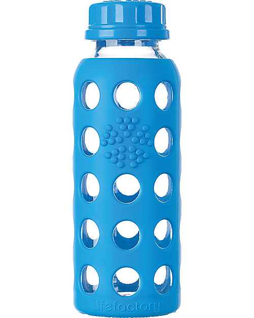 Lifefactory Bottiglia in Vetro e Silicone con Tappo Ermetico 250ml - Blu Mare Accessori Borracce