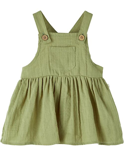 Lil Atelier Abito Salopette - Sage - Taglio Svasato - 100% Cotone Organico Vestiti_