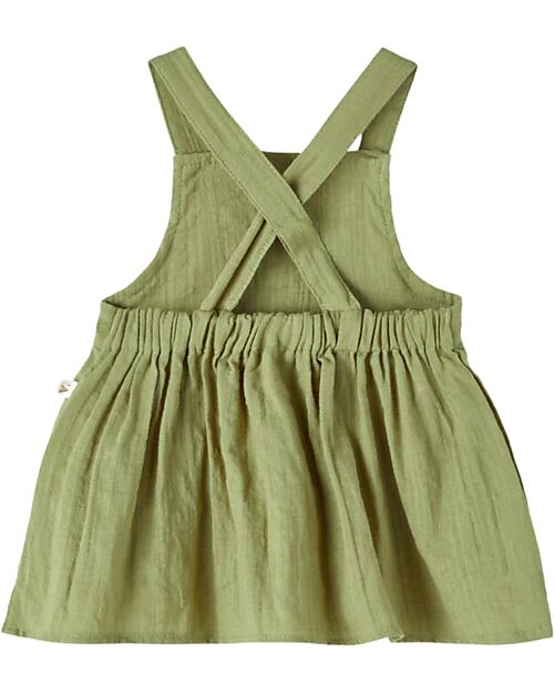 Lil Atelier Abito Salopette - Sage - Taglio Svasato - 100% Cotone Organico Vestiti_