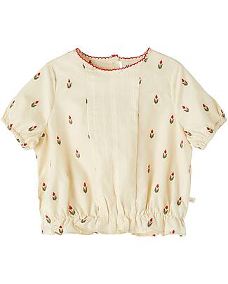 Lil Atelier Blusa con Elastico - Fantasia Fiori - Turtle Dove - 100% Cotone Organico Bluse