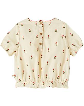 Lil Atelier Blusa con Elastico - Fantasia Fiori - Turtle Dove - 100% Cotone Organico Bluse