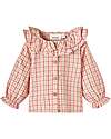 Lil Atelier Blusa con Volant - Fantasia Quadri - Baked Clay - 100% Cotone Bio Bluse