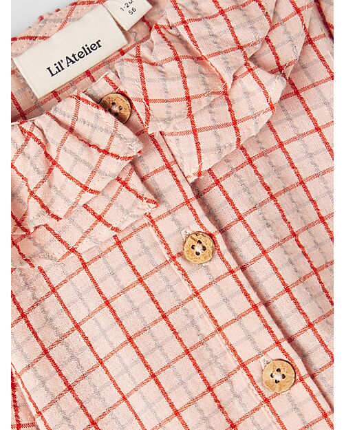 Lil Atelier Blusa con Volant - Fantasia Quadri - Baked Clay - 100% Cotone Bio Bluse