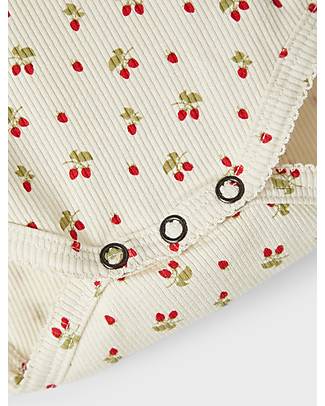 Lil Atelier Body a Costine con Spalline - Ciliegie - Turtledove - Cotone Body Manica Corta