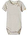 Lil Atelier Body a Righe con Bottoni - Panna e Tortora - Cotone Organico Body Manica Corta