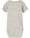 Lil Atelier Body a Righe con Bottoni - Panna e Tortora - Cotone Organico Body Manica Corta