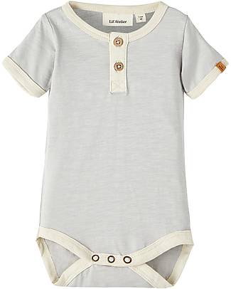 Lil Atelier Body Con Bottoni - Celeste e Panna - 100% Cotone Organico Body Manica Corta