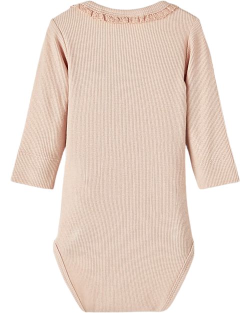 Lil Atelier Body Manica Lunga con Dettagli in Pizzo - Rosa - Cotone Body Manica Lunga