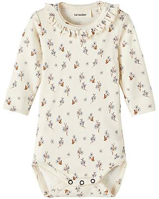 Lil Atelier Body Manica Lunga Fiori - Crema - Cotone Body Manica Lunga