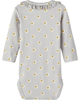 Lil Atelier Body Manica Lunga Margherite - Grigio - Cotone Body Manica Lunga