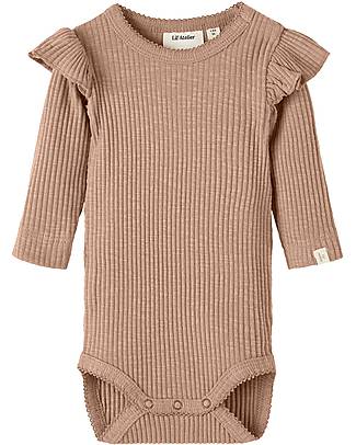 Lil Atelier Body Manica Lunga - Scirocco - Cotone Biologico - Volant sulle Spalle Body Manica Lunga