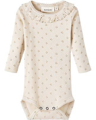 Lil Atelier Body Manica Lunga - Stampa Fiori - Cotone e Lyocell TENCEL Body Manica Lunga