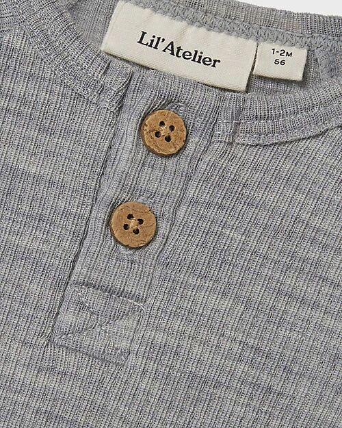 Lil Atelier Body Maniche Lunghe a Costine - Grigio Melange - Cotone Bio Body Manica Lunga