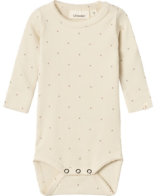 Lil Atelier Body Maniche Lunghe - Birch - Pois - Cotone Bio Body Manica Lunga