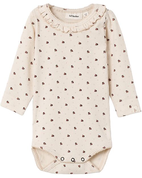 Lil Atelier Body Maniche Lunghe - Coccinelle - con Volant - Whitecap Gray - Cotone Bio Body Manica Lunga