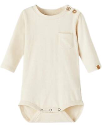Lil Atelier Body Maniche Lunghe - con taschino frontale - Wood Ash - Cotone Bio Body Manica Lunga