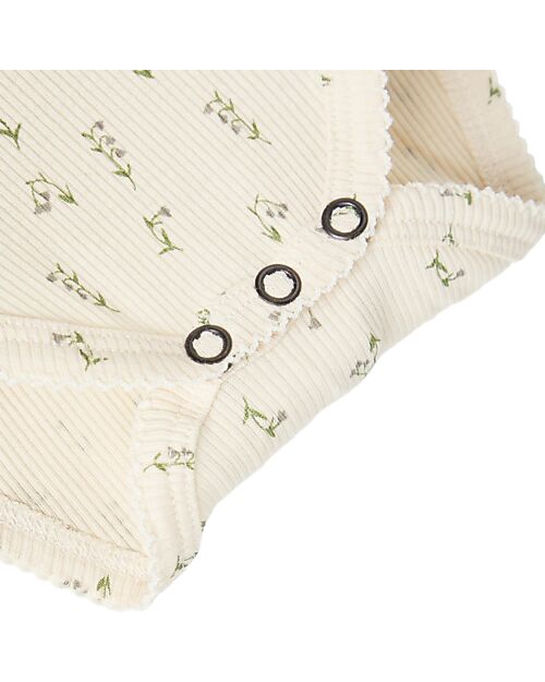 Lil Atelier Body Maniche Lunghe - Fiori - con Volant - Whitecap Gray - Cotone Bio Body Manica Lunga