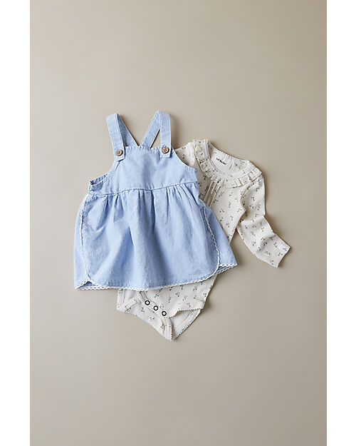 Lil Atelier Body Maniche Lunghe - Fiori - con Volant - Whitecap Gray - Cotone Bio Body Manica Lunga