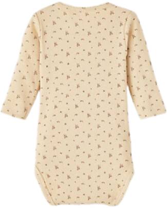 Lil Atelier Body Maniche Lunghe - Fiori - con Volant - Wood Ash - Cotone Bio Body Manica Lunga