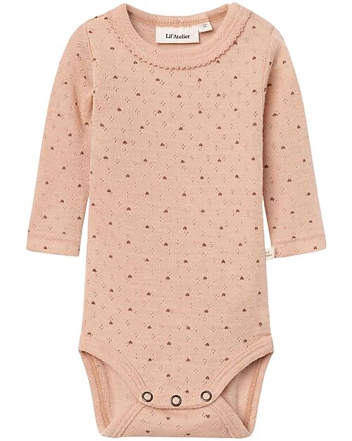 Lil Atelier Body Maniche Lunghe - Rosa Antico - Cuori - Cotone Bio Body Manica Lunga