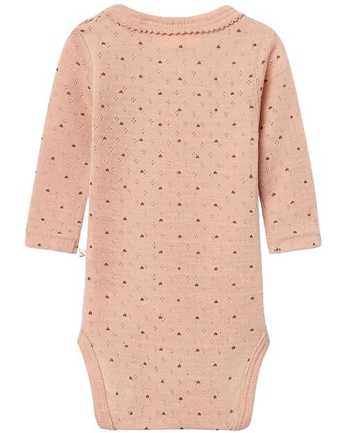 Lil Atelier Body Maniche Lunghe - Rosa Antico - Cuori - Cotone Bio Body Manica Lunga