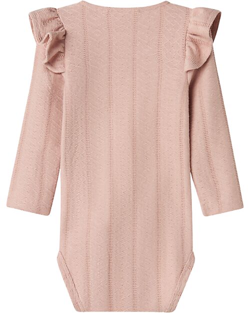 Lil Atelier Body Maniche Lunghe - Rosa Cipria - Cotone Bio - con Volant Body Manica Lunga