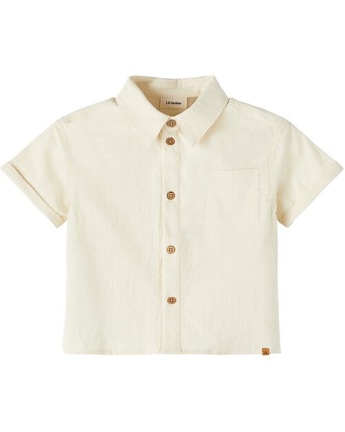Lil Atelier Camicia Maniche Corte con Taschino - Turtle Dove - 100% Cotone Organico Camicie_