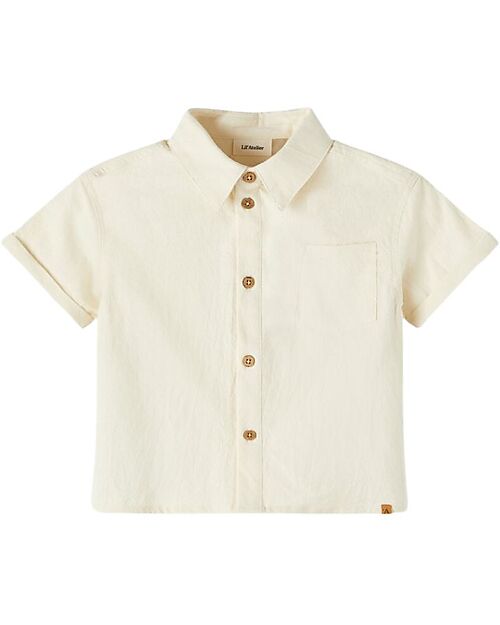 Lil Atelier Camicia Maniche Corte con Taschino - Turtle Dove - 100% Cotone Organico Camicie_