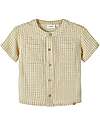Lil Atelier Camicia Maniche Corte - Quadretti - Sage - Colletto alla Coreana - Lino e Cotone Camicie_