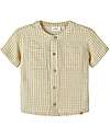 Lil Atelier Camicia Maniche Corte - Quadretti - Sage - Colletto alla Coreana - Lino e Cotone Camicie_