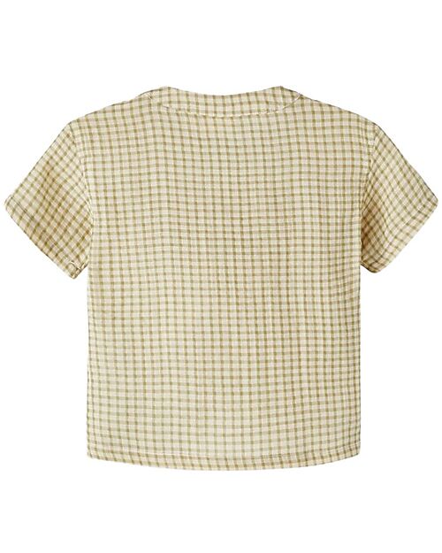 Lil Atelier Camicia Maniche Corte - Quadretti - Sage - Colletto alla Coreana - Lino e Cotone Camicie_