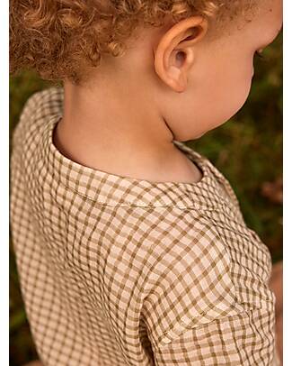 Lil Atelier Camicia Maniche Corte - Quadretti - Sage - Colletto alla Coreana - Lino e Cotone T-shirt