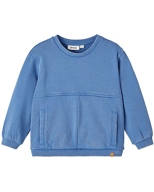 Lil Atelier Felpa - Federal Blue - con Tasche Frontali - 100% Cotone Bio Felpe