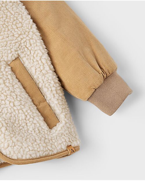Lil Atelier Giacca Teddy e Velluto - Fog - Chiusura con Zip - Morbido Tessuto Sherpa Giacche