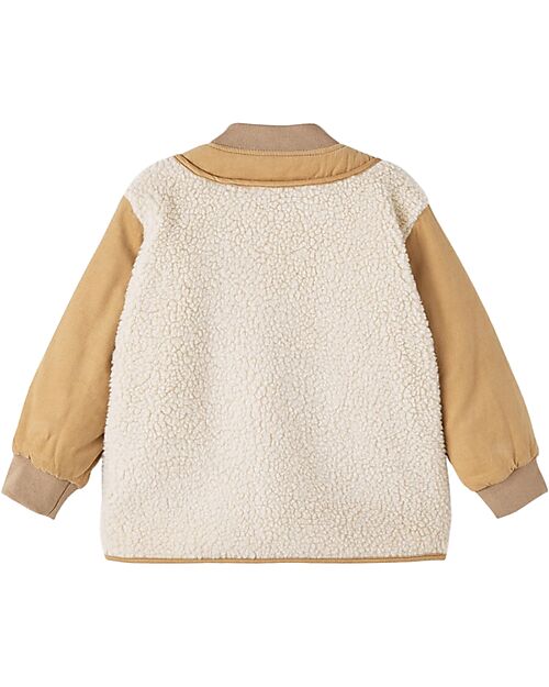Lil Atelier Giacca Teddy e Velluto - Fog - Chiusura con Zip - Morbido Tessuto Sherpa Giacche