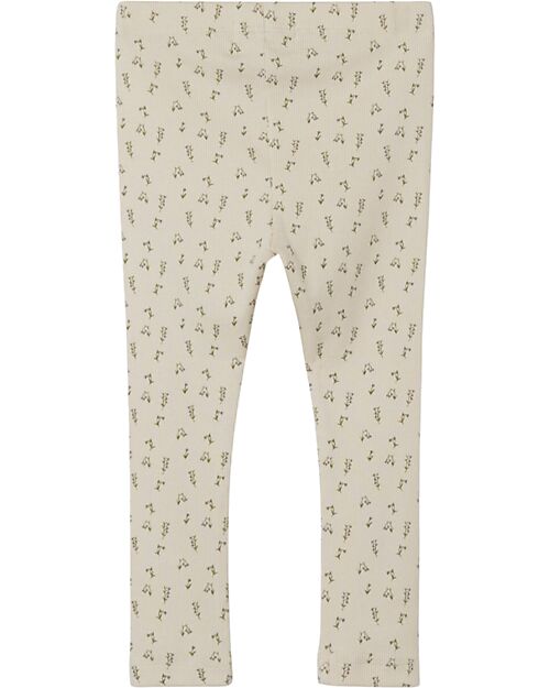 Lil Atelier Leggings a Coste - Whitecap Gray con Fantasia a Fiori - Cotone Bio Leggings